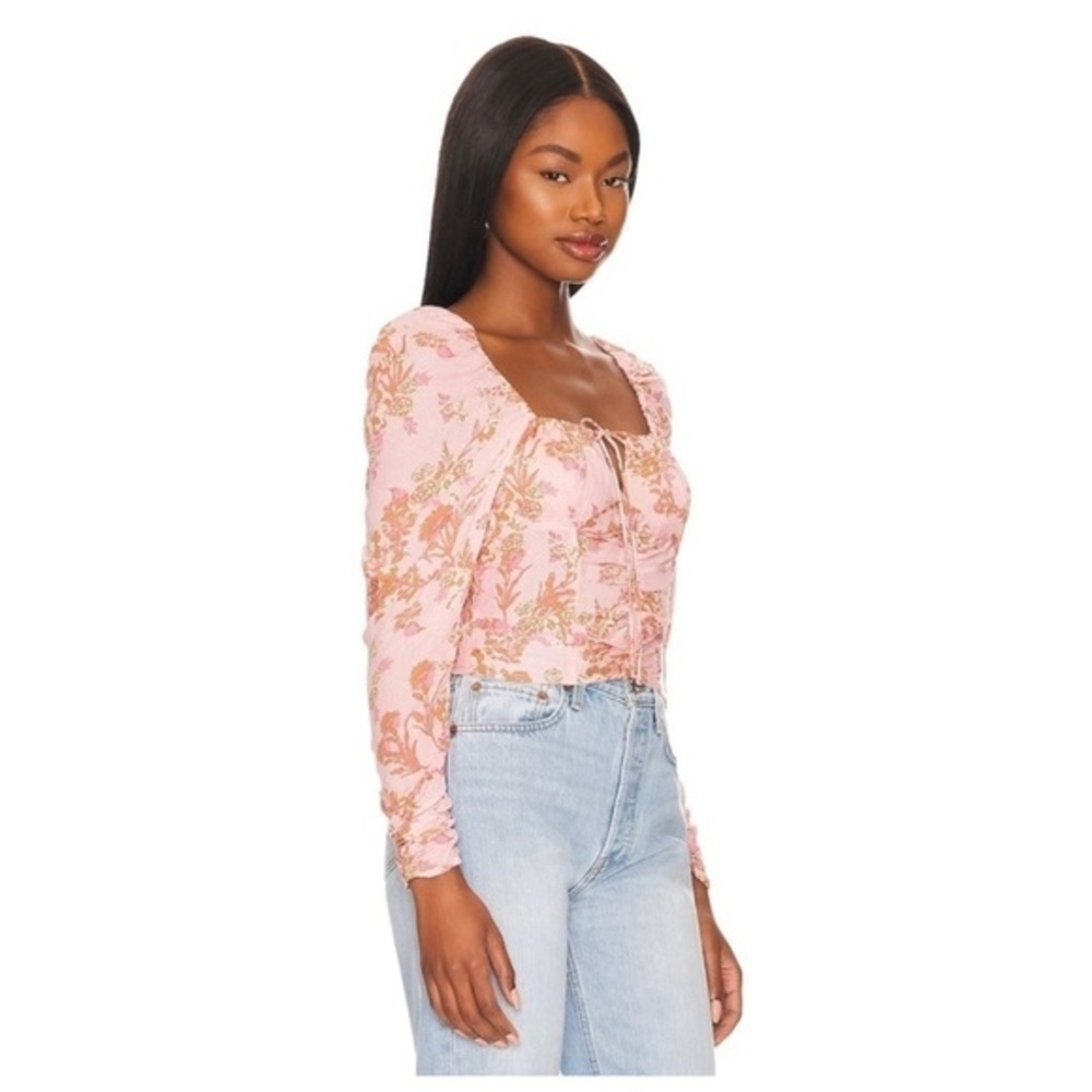 Free People Pink Floral Long Sleeve Sweetheart Top